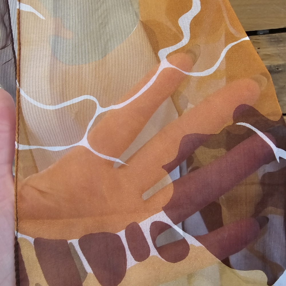 Retro sheer floral scarf in orange, brown, mustard yellow & olive green - Picture 5 of 11